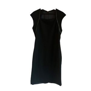 ELIE Tahari Dress Black 10 Lamb Leather Trim Wool Blend Sleeveless Career Office